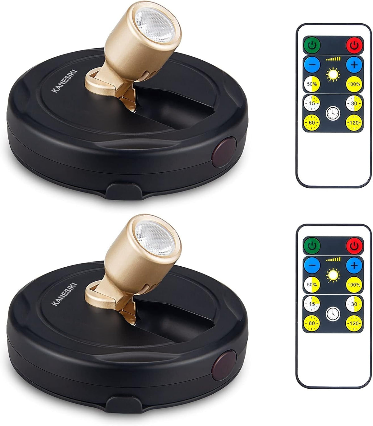 Spotlight Battery Operated, Wireless LED Puck Light, Dimmable Accent Spot Light for Plant Tree Indoor, Stick Uplighting for Display Photo Dartboard Painting Artwork Gallery Portrait, 2 Pack