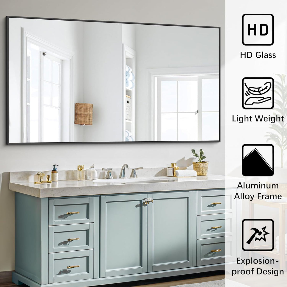 Black Bathroom Mirror for Wall, 30x48 Inch Rectangle Mirrors with Metal Frame, Modern Vanity Wall Mirror Decor for Bathroom Living Room, Entryway Hangs Horizontal or Vertical