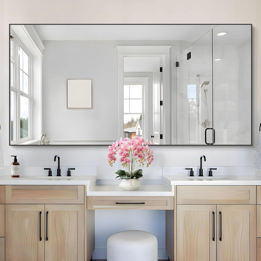 36x72inch Bathroom Mirror, Black Rectangle Mirror with Thin Metal Frame, Large Rectangular Wall Mirrors for Bathroom, Living Roomm, Hair Salon, Big Farmehouse Mirror Hang Horizontal/Vertical