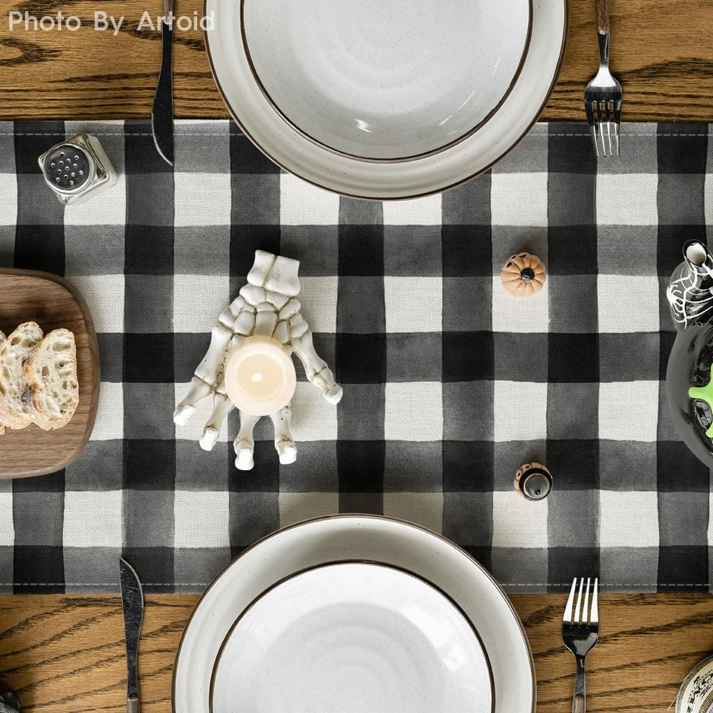 Artoid Mode Buffalo Plaid Bat Pumpkin Ghost Truck Spooky Halloween Table Runner, Sensonal Kitchen Dining Table Decoration for Home Party Decor 13x120 Inch
