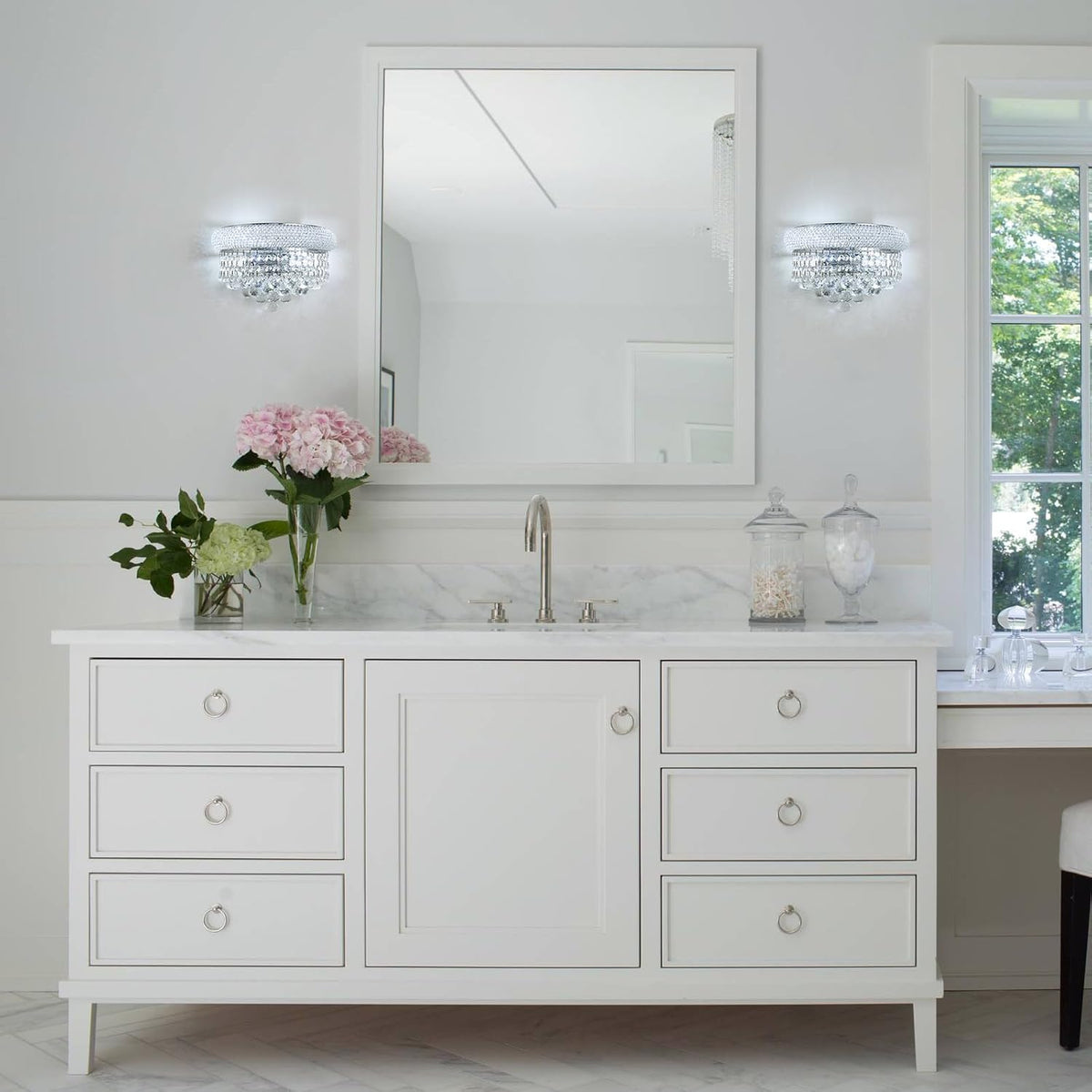 Empire Crystal Wall Sconces, Chrome Wall Light Fixtures, Luxury Wall Lamp for Living Room Bedroom Bathroom Bedside Hallway Stairway