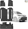 3W Floor Mats & Trunk Mat for Toyota Sienna 2021-2026 LE/XLE(Only for 8 Seat), TPE All Weather Custom Fit Floor Liner for Sienna 1st, 2nd and 3rd Row and Cargo Mat, Black