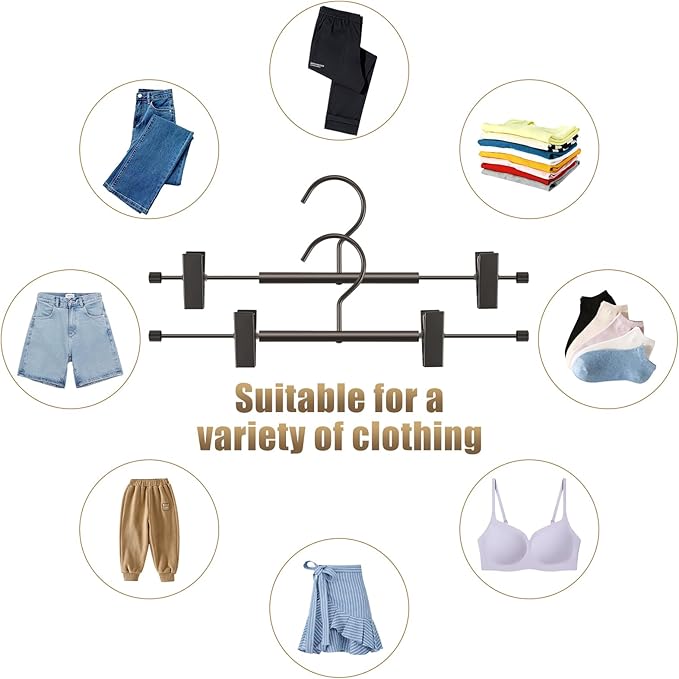 VWV 10-Pack Adjustable Women's Skirt and Pants Hangers, Durable, Space-Saving, Suitable for Jeans, Shorts, Underwear, Sports Bras (Matte Gunmetal)