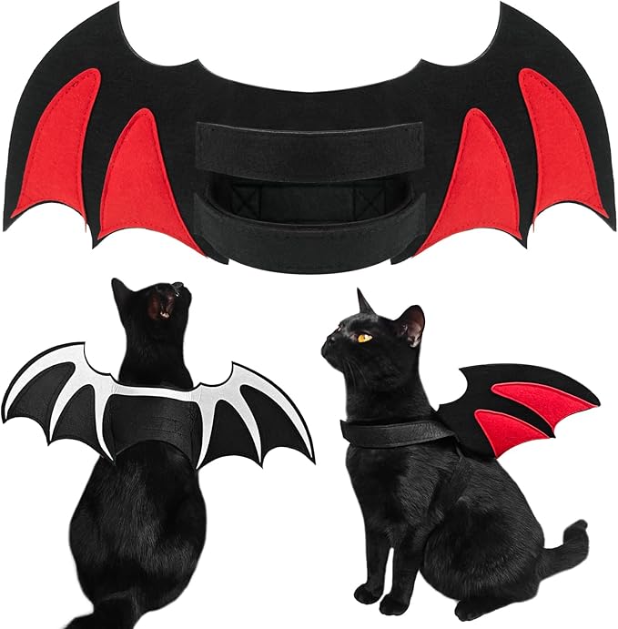 Byhoo Halloween Cat Bat Wings Costume-Sturdy Shape Without Collapsing, Essential for Halloween, Fits Kitten，Adult Cat & Small Dog