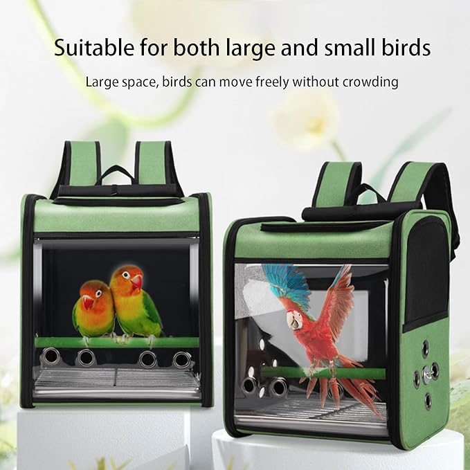 Bird Stroller Bird Backpack Carrier with Perch 14 * 11 * 16in Panoramic View with 3 Side Vents Removable Tray for Conures Parakeet Budgie (Grey)
