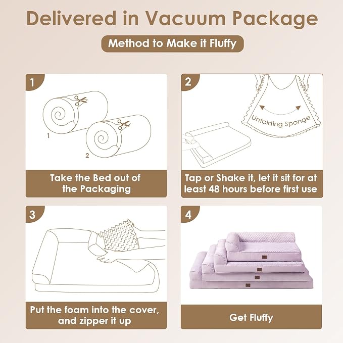 EHEYCIGA Memory Foam Dog Bed, Extra Large Orthopedic Dog Bed, Lilac | Washable Removable Cover, Waterproof Flat Pet Sofa Couch with Nonskid Bottom, 48x35x7.5