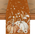 Artoid Mode Orange Pumpkins Leaves Flowers 210 GSM Fall Table Runner, Seasonal Autumn Kitchen Dining Table Decoration for Home Party Decor 13x108 Inch