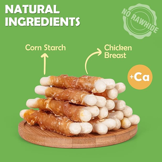 MON2SUN Dog Treats, Chicken Wrapped Calcium Bones Without Rawhide, 4 Inch Training Treats for Teeth Cleaning and Fresh Breath, Chews for Puppy and Small Dogs (10 Ounce - Pack of 1)