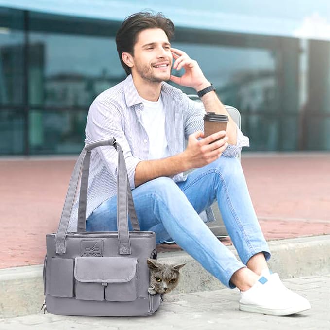 Dog Carrier, Cat Carrier, Pet Carrier, Foldable Waterproof Premium Oxford Cloth Dog Purse, Portable Bag Carrier for Small to Medium Cat and Small Dog（Grey）