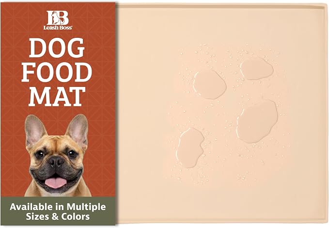 Leash Boss Dog Food Mat - Waterproof Cat & Dog Bowl Mat for Food and Water, Silicone Pet Feeding Mats for Floors, Non-Slip Placemat with High Edges, Puppy Essentials (Small: 18"x11", Beige)