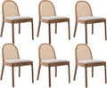 HEAH-YO Rattan Dining Chairs Set of 6, Upholstered Linen Dining Room Chairs with Backrests, Modern Kitchen Chairs with Wood Legs for Dining Room, Beige