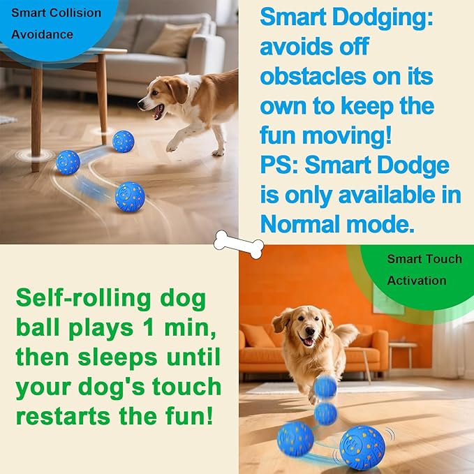 Interactive Dog Toys: Smart Dog Ball – Auto-Bounce, Vibrating & Jumping Action! Durable Duraspin Design for Aggressive Chewers. Rechargeable & Long-Lasting, Keeps Dogs Busy and Entertained Blue.