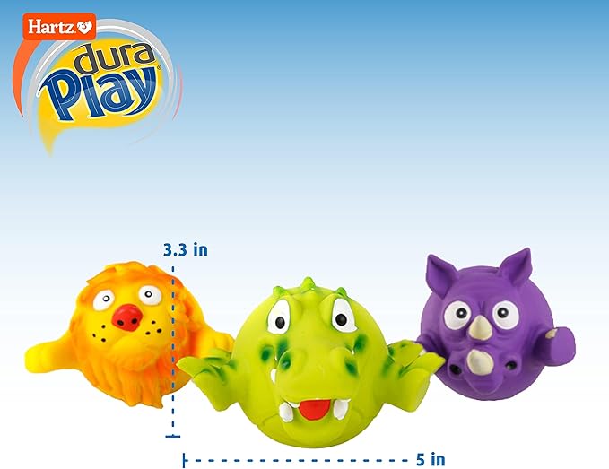 Hartz Dura Play Zoo Balloons Squeak Dog Toy, Multiple Pack Sizes 3 Count