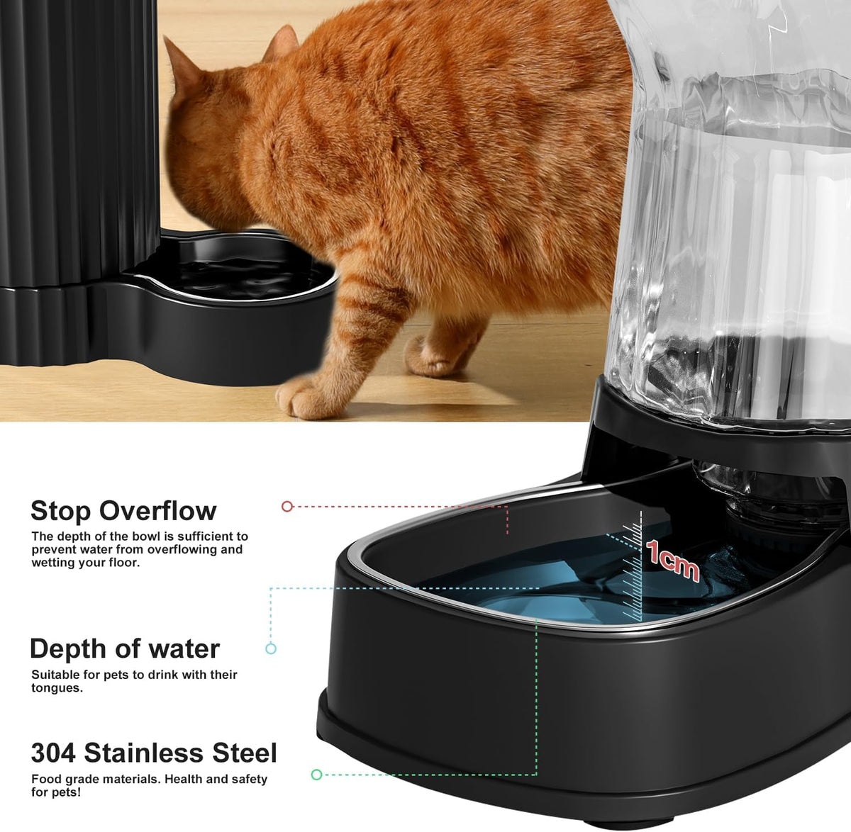 Gardner Pet Automatic Dog Water Dispenser Gravity Stainless Steel Water Waterer Feeder, 100% BPA-Free Large Capacity Water Feeding Bowls for Medium & Large-Sized Dogs Cats Other Pets -(1 Gallon)