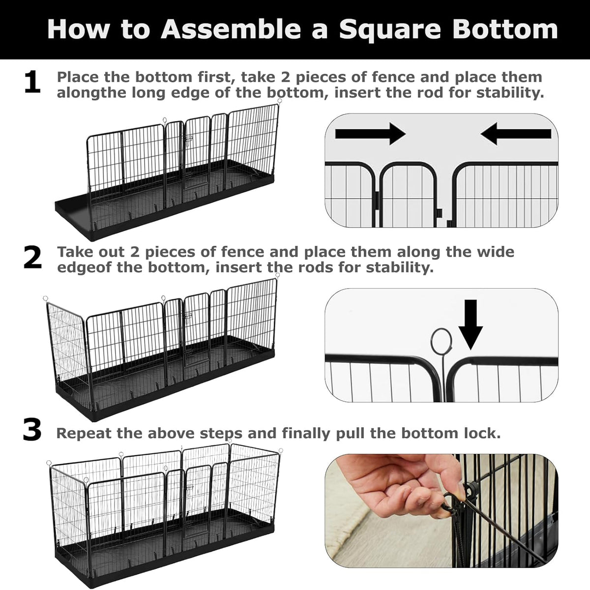 PJYuCien Rectangle Dog Playpen Bottom Pad - Fits 8 Panels 24"" Width Metal Dog Playpen -24""x72"" Size 600D Oxford Cloth Waterproof Playpen Bottom Pad (Note: Only Bottom Pad, No Playpen!!!), Black