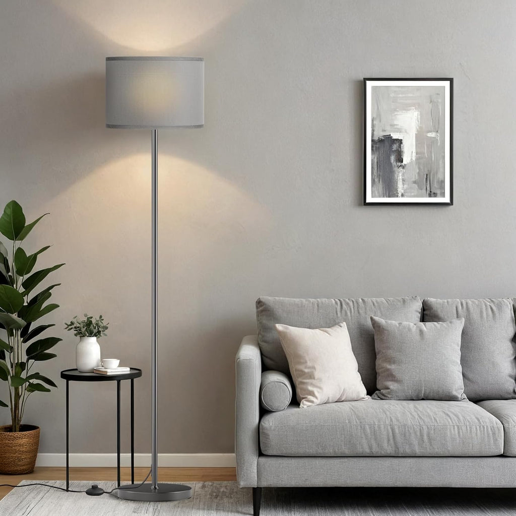 Ambimall 60'' Modern Floor Lamp with Shade, Tall Lamps for Living Room, Bedroom, Office, Dining Room, Gray Shade with Deep Gray Pole(Without Bulb)