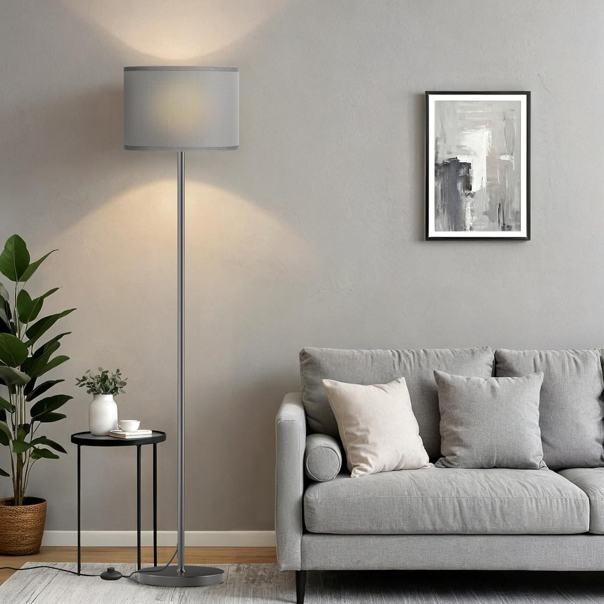Ambimall 60'' Modern Floor Lamp with Shade, Tall Lamps for Living Room, Bedroom, Office, Dining Room, Gray Shade with Deep Gray Pole(Without Bulb)