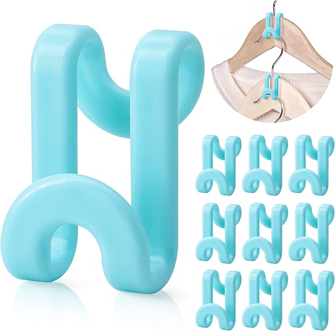 Mlici Hangers Hooks Space Saver, 60 Pack Clothes Connector Hooks, Clothes Stacking Extender for Hangers Closet Organization (Sky Blue)