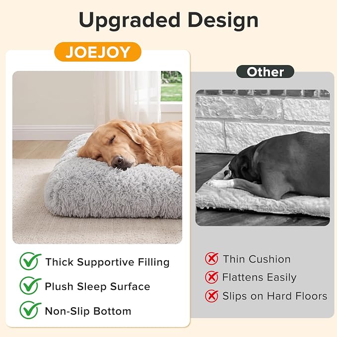 JOEJOY Large Dog Bed Crate Pad, Deluxe Plush Washable Dog Beds Fulffy Soft Kennel Pad Anti-Slip Pet Sleeping Mat for Extra Large Medium Small Dogs, 40" x 27", Grey