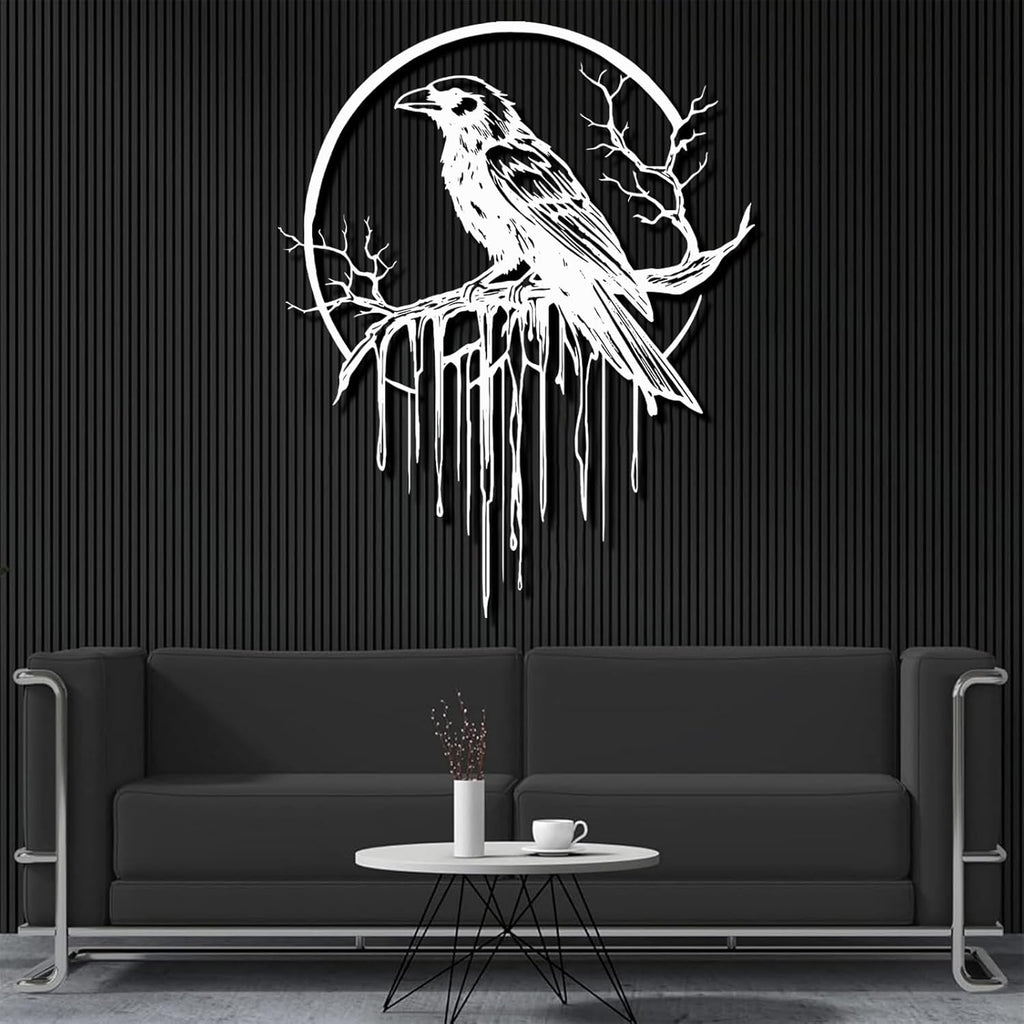 Crow Metal Wall Decor, Raven Wall Art, Large Gothic Raven Decor Hangings, Bird Wall Decor, Metal Tree Branch Decor, Ravens Sign, Raven Art for Living Room (Gold, 47"x38" | 120x96cm, metal wall art)