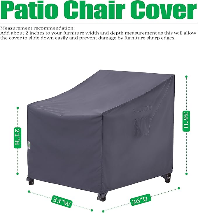 F&J Outdoors Patio Adirondack Chair Cover, Waterproof UV Resistant Heavy Duty Outdoor Adirondack Chair Covers, Grey, 2Pack, 33" W x 36" D x 36" H
