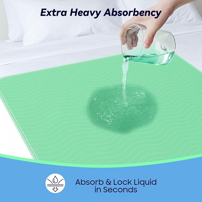 4 Pack 24” x 24” Extra Heavy Absorbency Washable Underpads Bed Pads | WaterProof Nursing Pads Incontinence, Reusable Washable Pee Pads for Dogs, Diaper Changing & Adults, Washable Puppy Pads