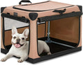 PETSFIT 26" Soft Portable Dog Crate – Patented Spiral Sturdy Frame, Collapsible Travel Kennel for Small Dogs, 3 Mesh Door, Lockable Zippers, Indoor & Car Use Khaki