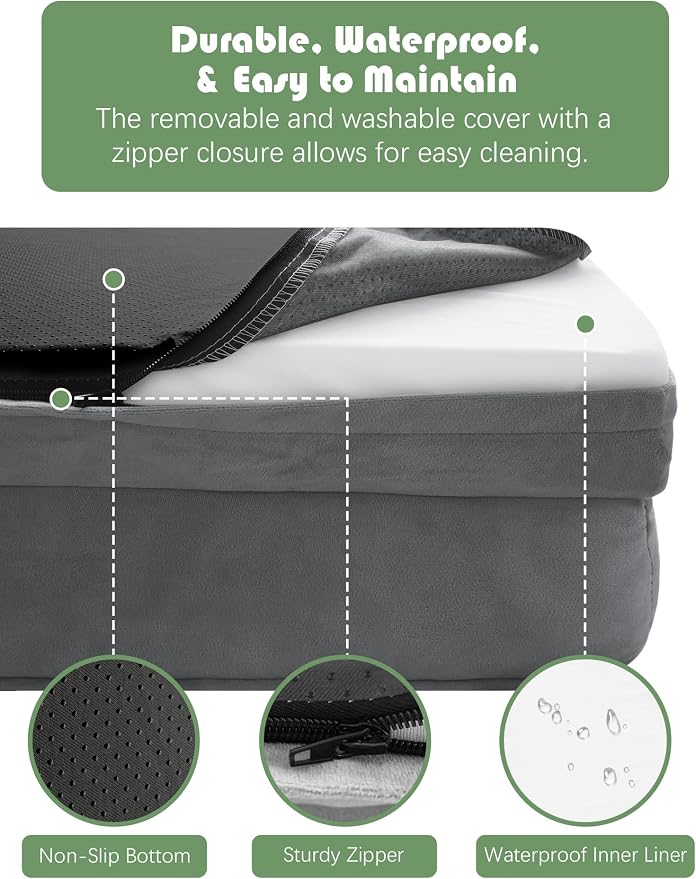 Spotted Play Orthopedic Dog Bed with Sides - Dog Sofa Beds for Extra Large Dogs, Supportive Foam Pet Couch Bed with Washable Removable Cover, Waterproof Lining and Non-Slip Bottom, Grey - XXL