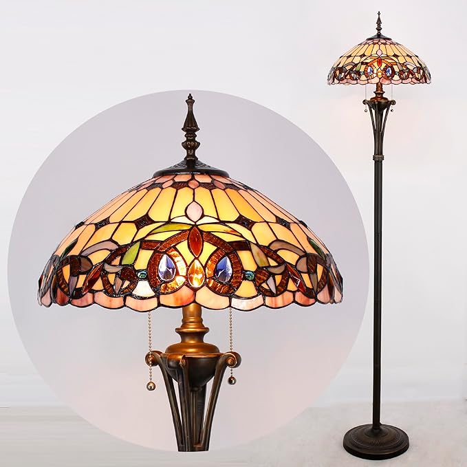 Tiffany Floor Lamp Serenity Victorian Stained Glass Standing Reading Light 16X16X70 Inches Antique Pole Corner Lamp Decor Bedroom Office Living Room
