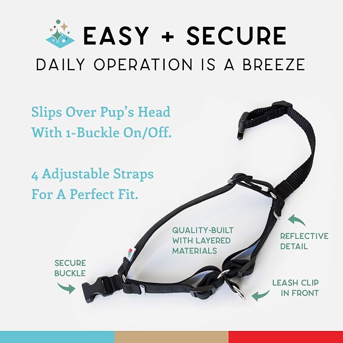 No Pull Dog Harness | Comfortable Training Harnesses | Effective No Pull Harness Design | Ideal for Large Sized Dog | 4-Point Adjustable (XL - 30~36 inch Girth, Black)