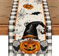 Artoid Mode Buffalo Plaid Gnome Bat Pumpkin Ghost Halloween Table Runner, Sensonal Kitchen Dining Table Decor for Home Party 13x90 Inch