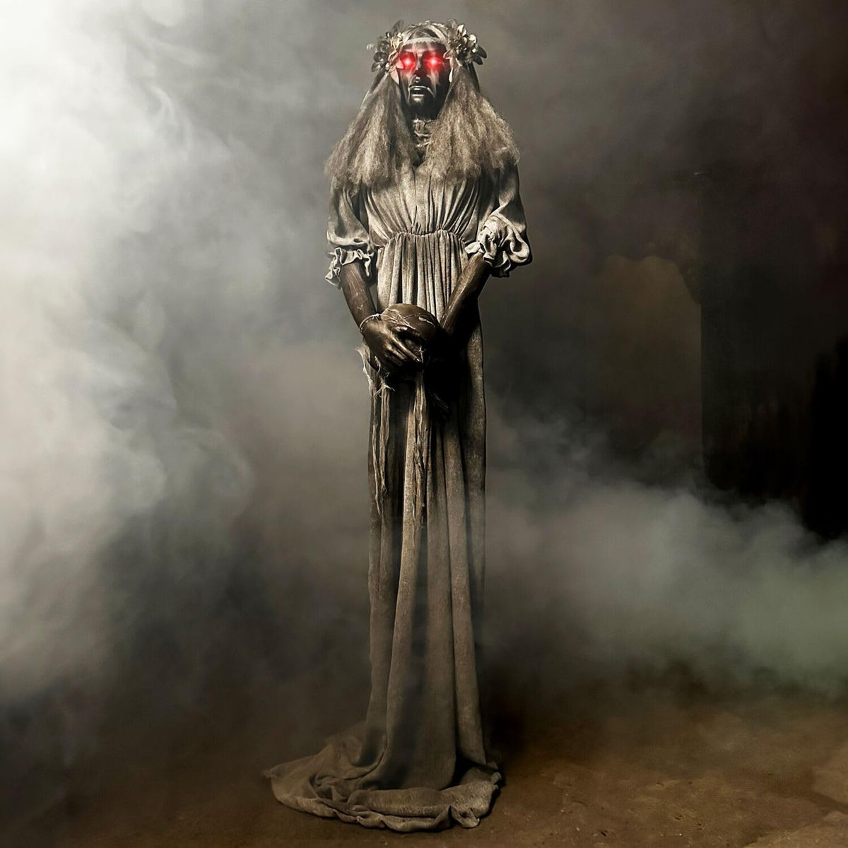 Haunted Hill Farm Lifesize Animatronic Scary Haunted Lady Statue with Touch Activated Lights and Sound, Battery-Operated Indoor or Covered Outdoor Halloween Decoration