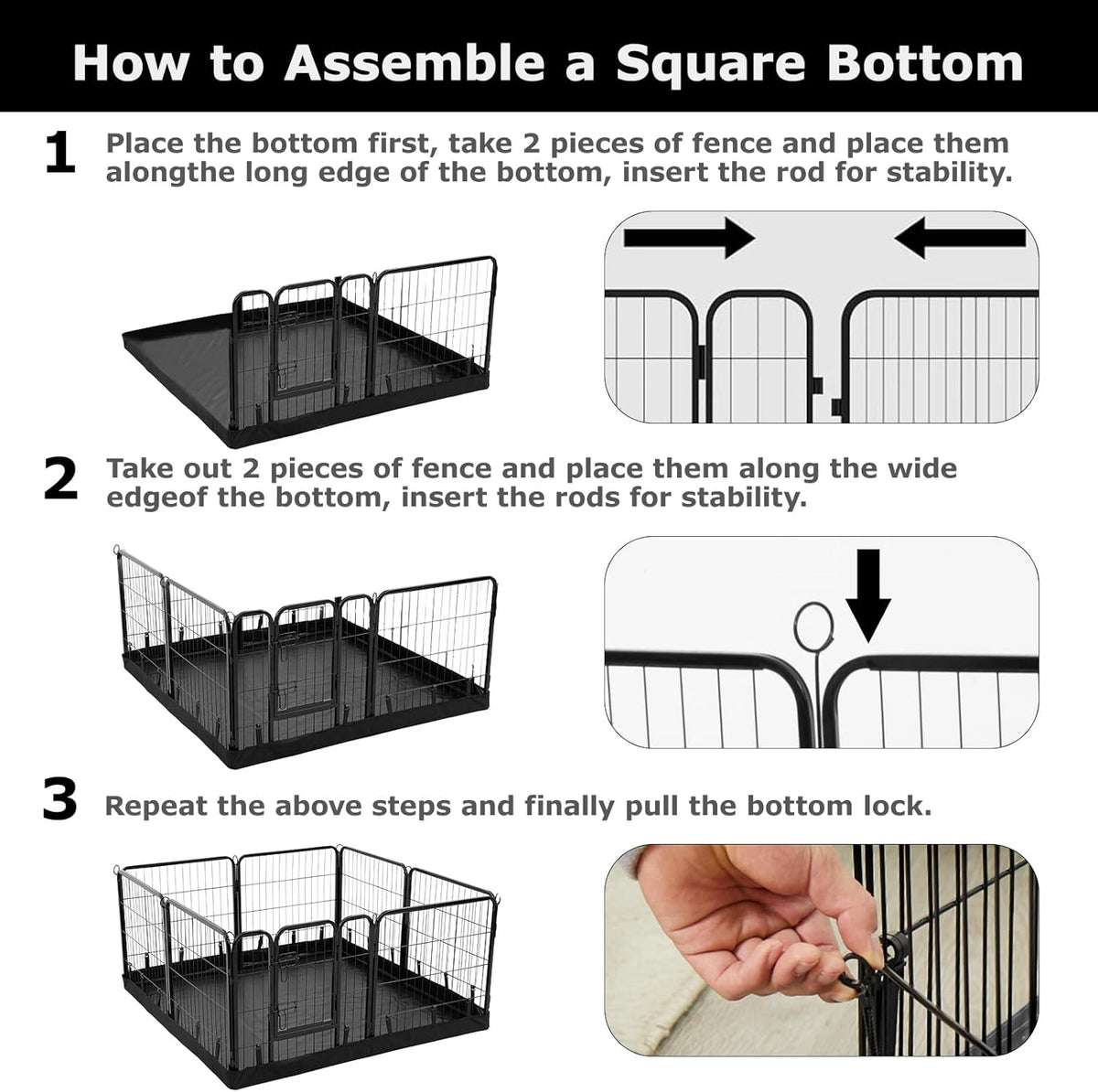 PJYuCien Rectangle Dog Playpen Bottom Pad - Fits 8 Panels 24" Width Metal Dog Pen -48"x48" Size 600D Oxford Cloth Waterproof Playpen Bottom Pad (Note:No Playpen)