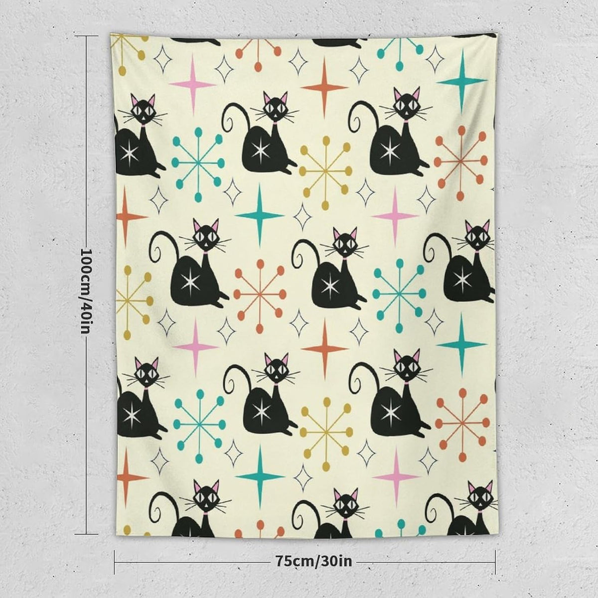 ICMOLYYENLO Abstract Cat Tapestry, Medieval Abstract Atomic Star Cat Vintage Home Wall Hanging Art Tapestry for Bedroom Living Room Dormitory 50x60 Inch