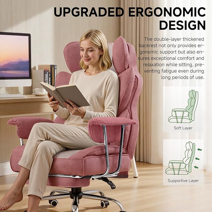 COMHOMA Big and Tall Gaming Chair with Pocket Spring Lumbar Support, Ergonomic Office Chair with Footrest, Executive Desk Chair with Outward Fixed Soft Armrests, Computer Chair with High Back, GYPK