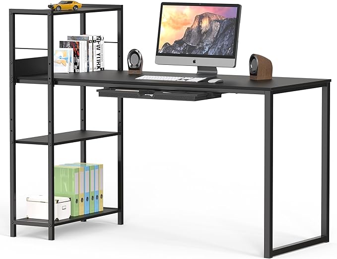 SHW 46-Inch Home Office Mission Computer Desk with Side Shelf and Drawer, Black