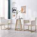 Upholstered Dining Chairs with Arms Set of 2 Mid Century Modern Accent Chairs Armchairs with Gold Metal Frame, Velvet Modern Kitchen & Dining Room Chairs, Cream