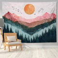 keowhsf Sunset Mountain Forest Tapestry - Large Nature Landscape Wall Hanging, Aesthetic Pine Tree Scenery Wall Art for Bedroom & Living Room Decor