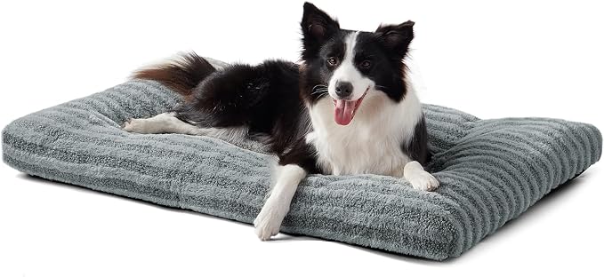 FURTIME Washable Dog Bed Large Sized Dogs, Deluxe Dog Crate Beds Comfy Fluffy Kennel Pad Anti-Slip Pet Sleeping Mat, Machine Washable Dogs Pillow, 35"x23"x3.5", Gray