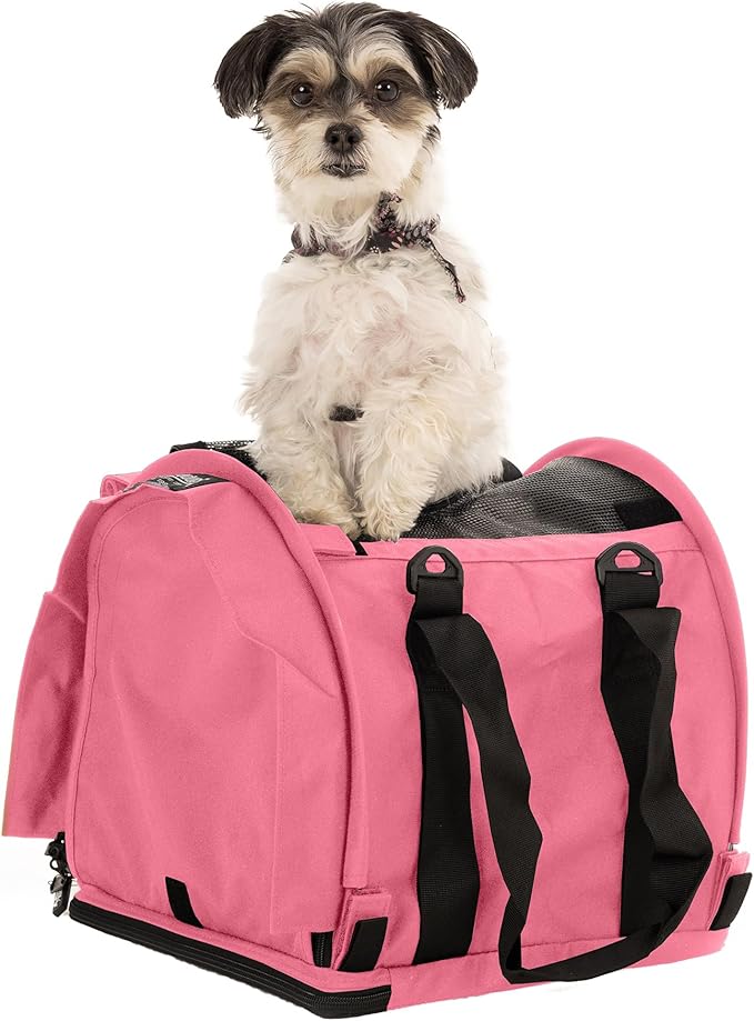 SturdiBag Pro 2.0 Pet Travel Carrier for Cats and Dogs | Soft Sided Pet Carrier Bag with Safety Clips and Seatbelt Straps for Airplane or Car Travel | Cube, Soft Pink