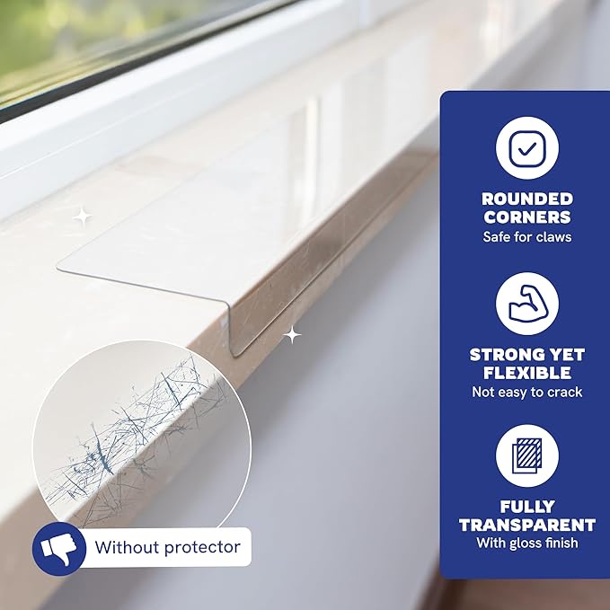 Panther Armor Window Sill Protector 2 Pack, Window Sill Cover and Windowsill Protector for Dogs and Cats, Clear Window Ledge Protector, Fits 29.5 x 3.25 Inch Sills, Easy Stick On Install, Large