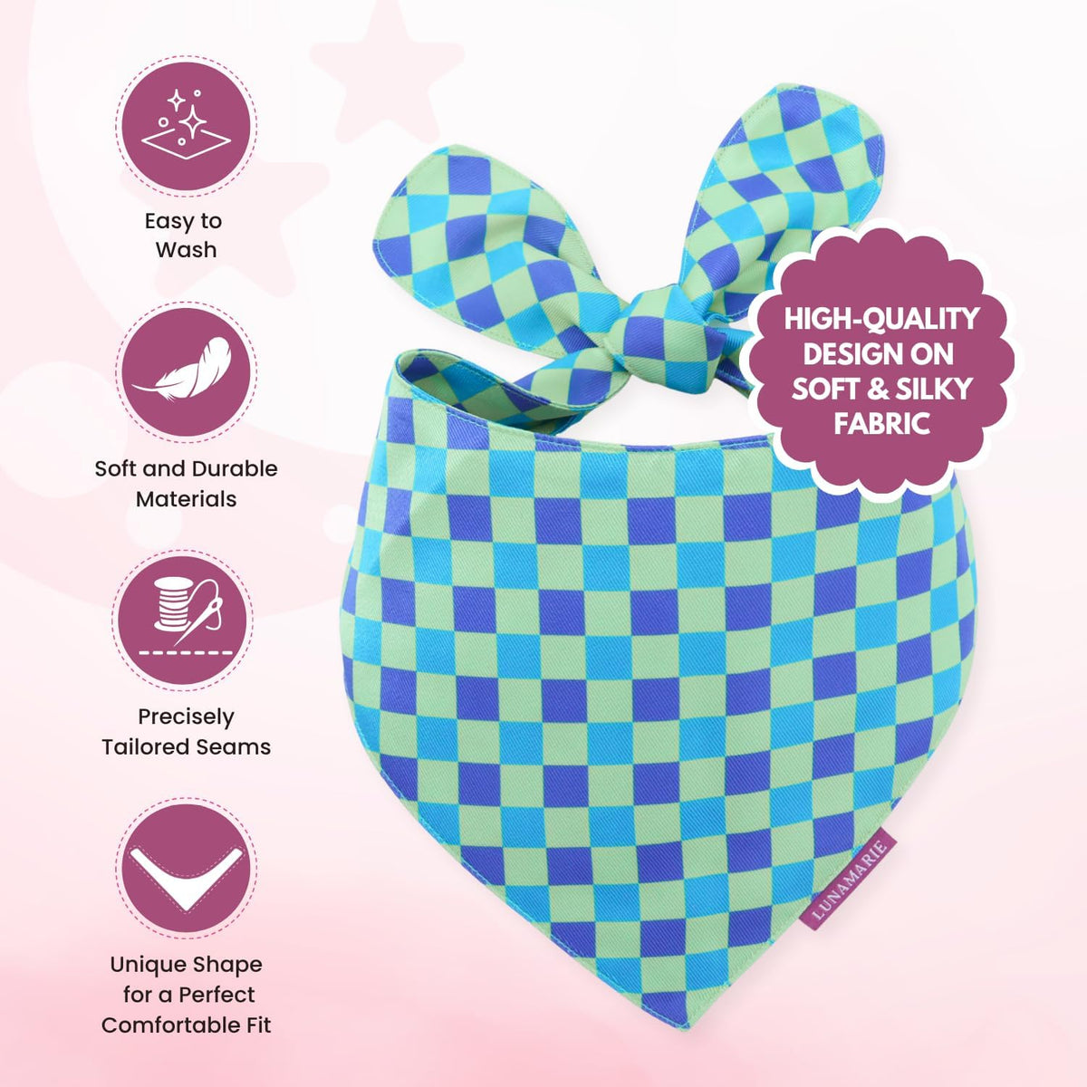 LunaMarie - Luxury Pet Birthday Bandanas -Premium & Silky Poly Fabric | 100% Handmade | Custom Shape Dual Layered (Electric Rebel, Small)
