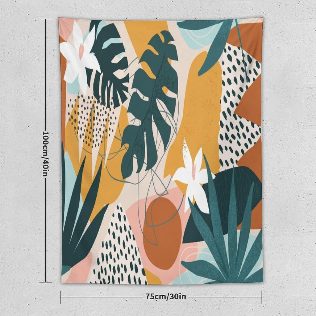 Abstract Bohemian Mid Century Tapestry, Tropical Leaves Modern Geometric Archway Minimalist Bohemian Botanical Aesthetic Wall Hanging, Sage Green Gold Home Decor Art for Bedroom 50x60 Inch