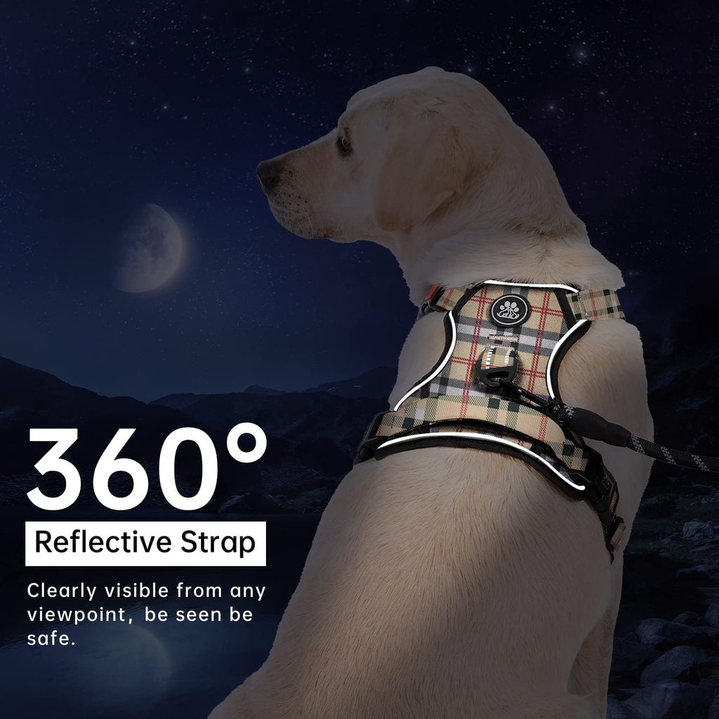 IVY&LANE No Pull Dog Harness with Leash Set, Reflective No Choke Pet Vest,Adjustable Oxford Dog Vest Harness with Easy Control Handle for Small Dogs (Checkered Beige,S)