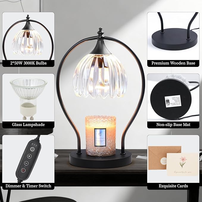 Candle Warmer Lamp with Timer Dimmer - Candle Warmer for Jar Candles - Plug in Wax Melt Warmer Unique Birthday Gifts for Women Mom House Warming Gifts New Home Room Decor