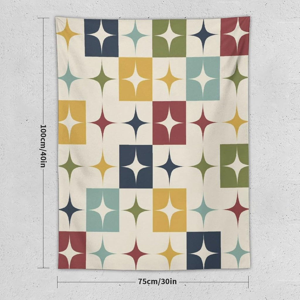 ICMOLYYENLO Boho Medieval Cat Tapestry, Abstract Atomic Starburst Geometric Aesthetic Art Wall Hanging For Bedroom Living Room Dormitory 40x60 Inches