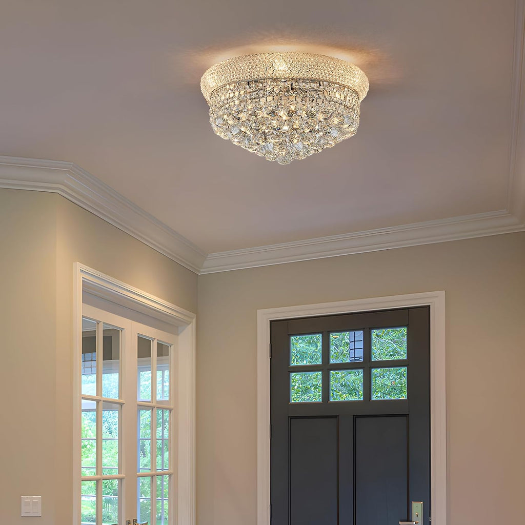 7-Light Crystal Flush Mount Chandelier Ceiling Light Fixture for Living Room Dining Room Bedroom Foyer Entryway Hallway Closet Bathroom (Chrome D18)