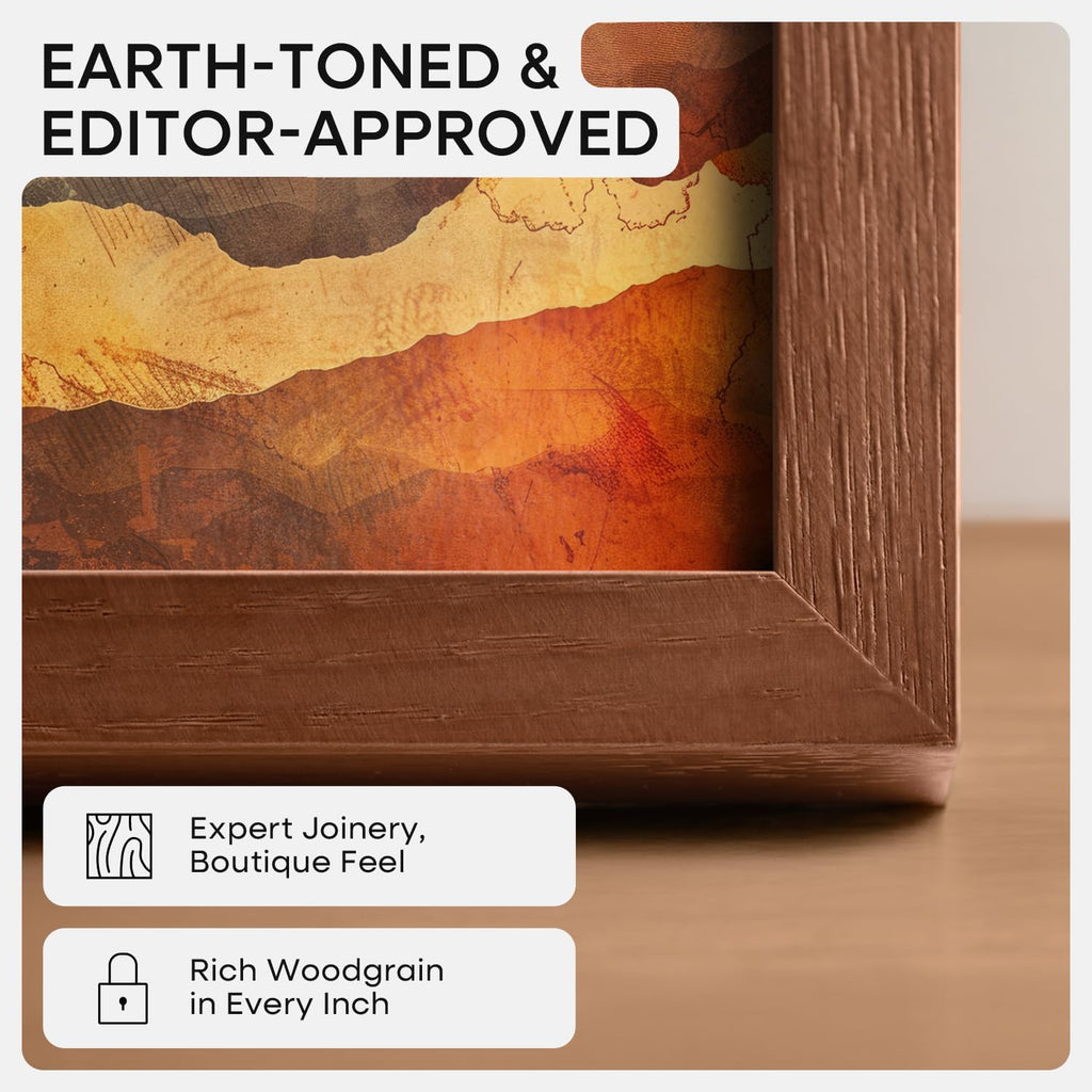 Homeforia 8x8 Picture Frame Brown, High-End Dark Oak 8 x 8 Square Brown Wood Frame with Mat 6 by 6 for Art, 8by8 Wooden Walnut Poster Frame Matted to 6x6 inch Photo, Tempered Glass, Wall Kit, Set of 1