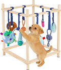 Wooden Puppy Play Gym for Small Dogs with 8 Hanging Toys | Wood Puppy Jungle Gym Indoor & Dog Enrichment Toys for Puppies 0-6 Months