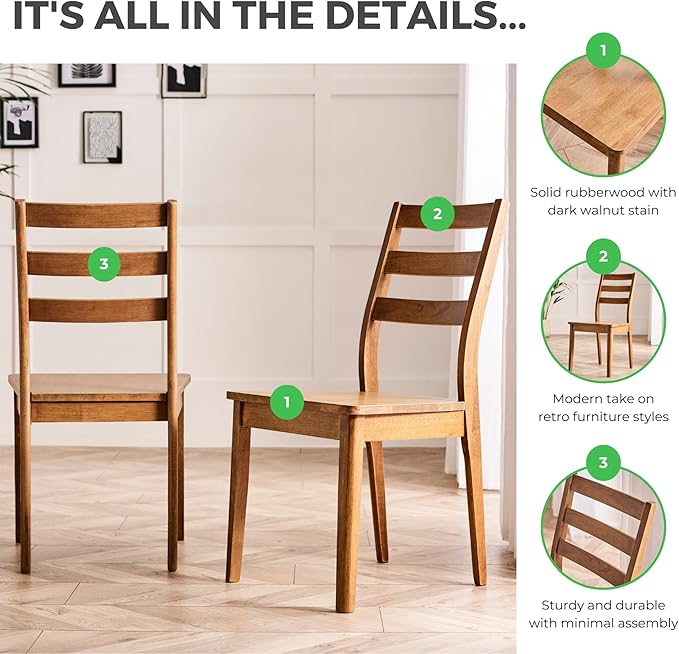 Furniturebox UK Solid Wood Table - Lynton Wooden Dining Table - Modern Take on Traditional Classic Farmhouse Dining Furniture - Retro Solid Rubberwood (2 Dining Chairs Only)